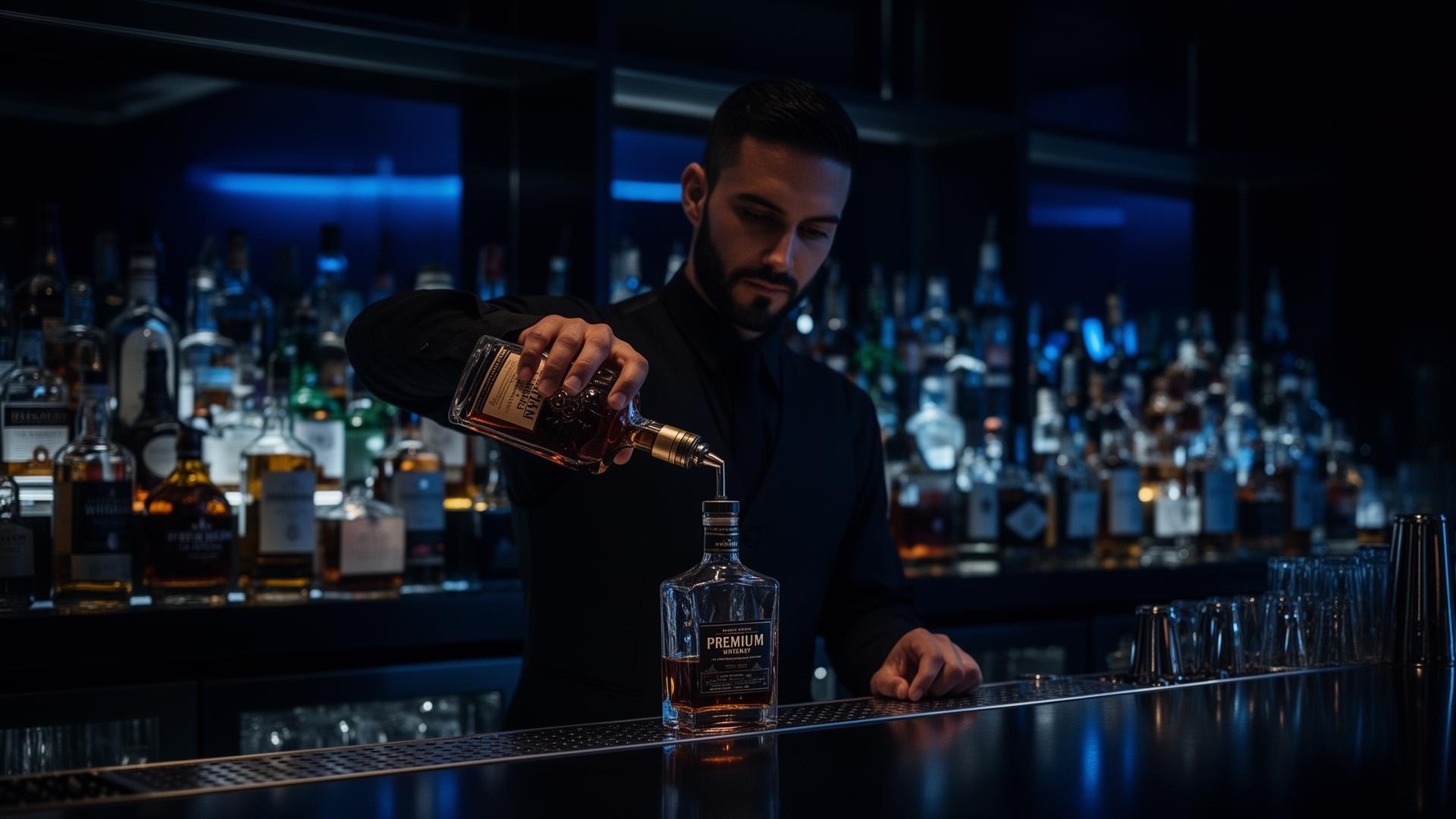 Bartender at busy back bar during peak service